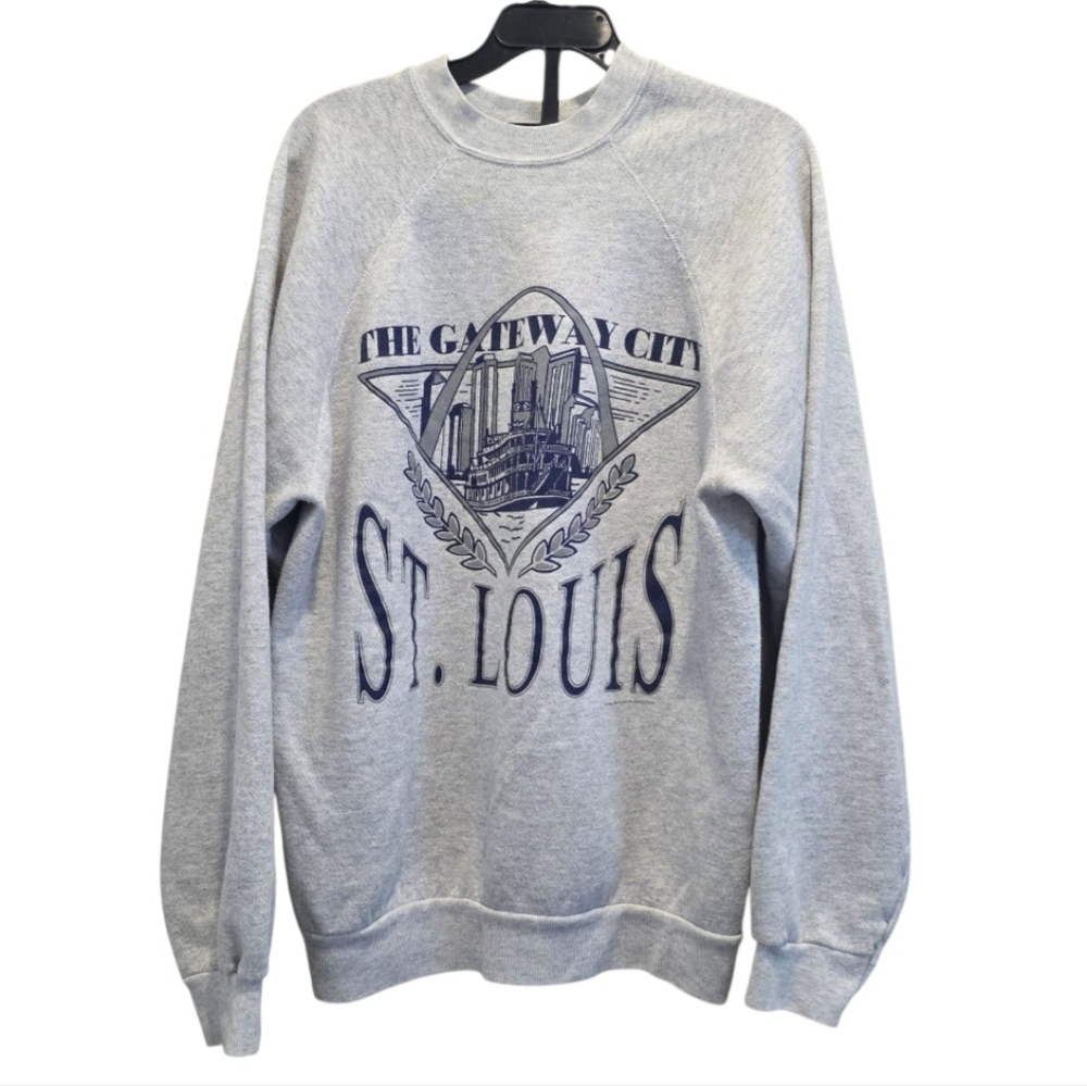 Vtg 90s Streetwear Womens Lace Spell Out St Louis Gateway to the West Sweatshirt
